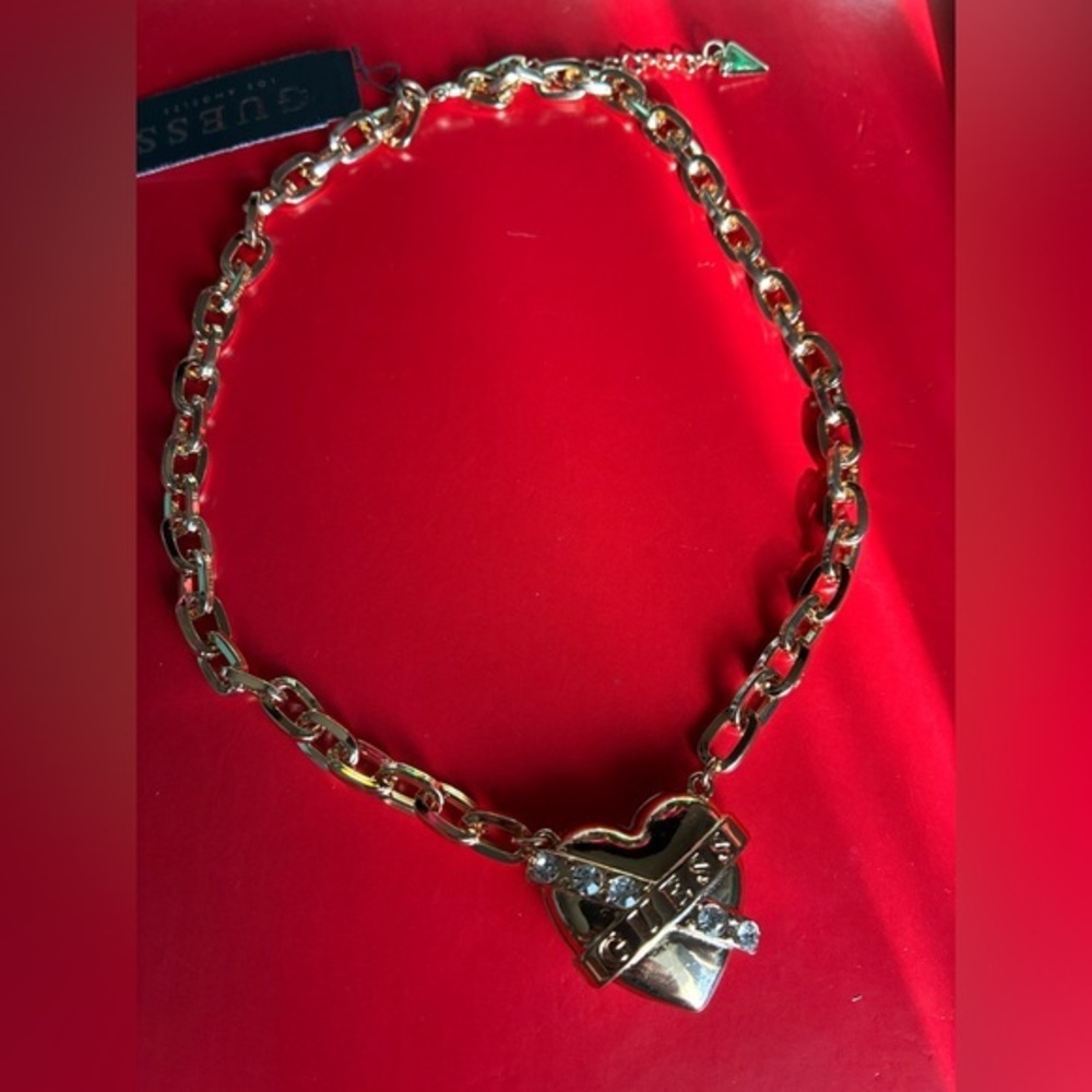 Guess Gold Chain Necklace with Heart Pendant